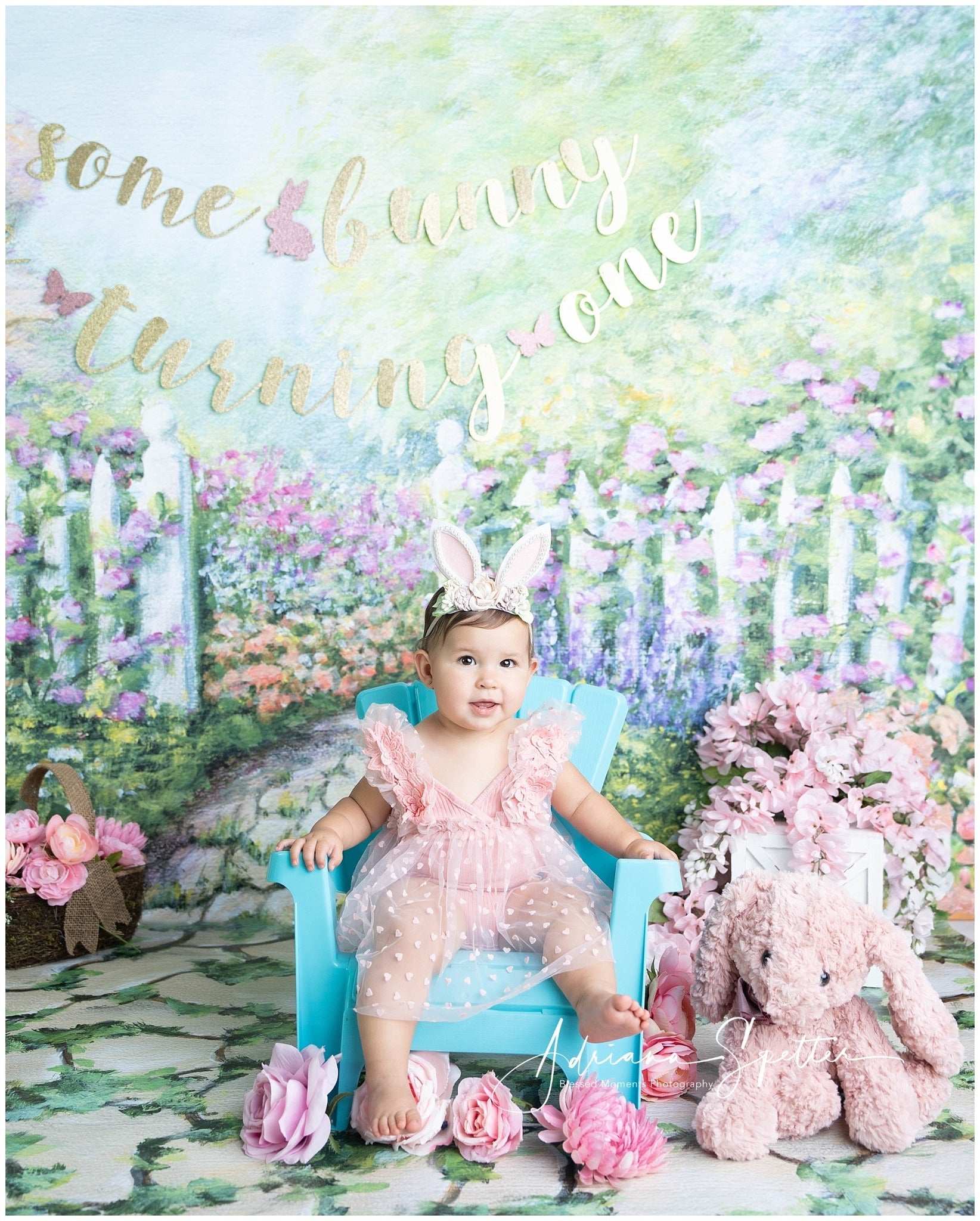 Newborn Backdrop Floral Garden White Fence Kids Photo Backdrop UK MRR10-20