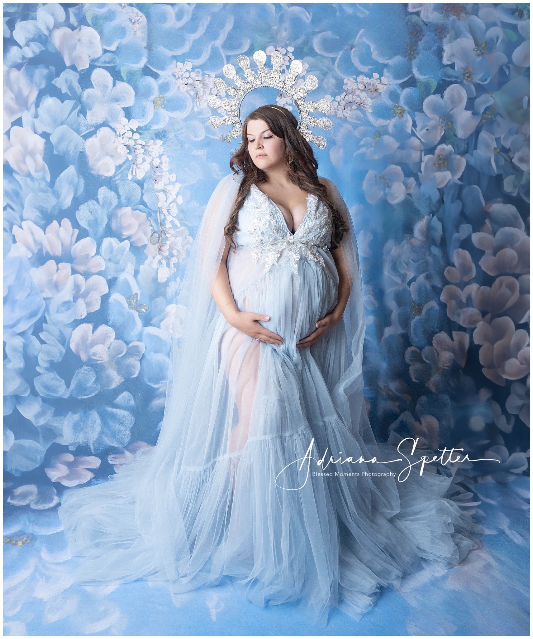 Artistic Backdrop Watercolor Blue Blooming Floral Fine Art Backdrops UK MRR10-59