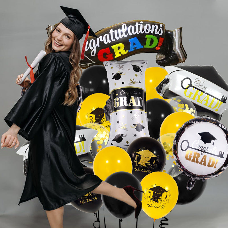 Graduation Party Black and Gold Balloon Set Celebration Scene Decoration Supplies BA34