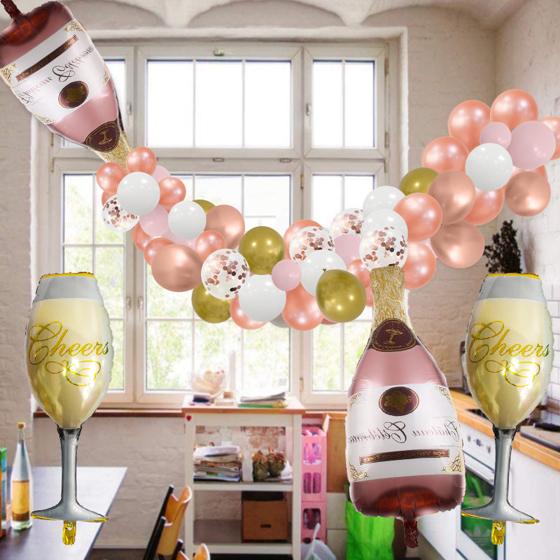 Sparkling Wine Bottle Latex Balloon Rose Gold Balloon Chain BA22