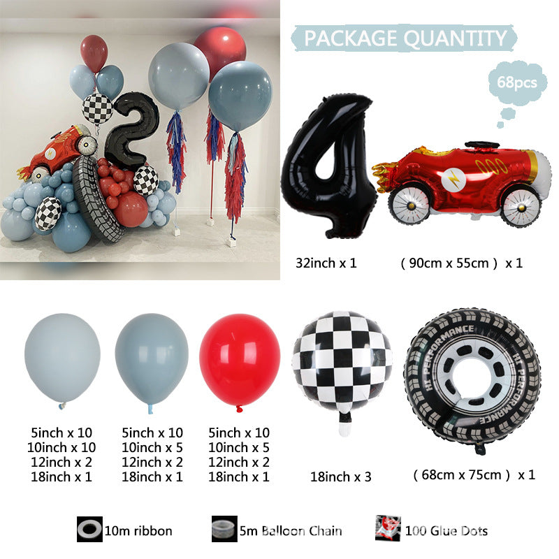 Racing Car Big Tyre Sports Car Boys Birthday Balloon Chain Decoration BA39