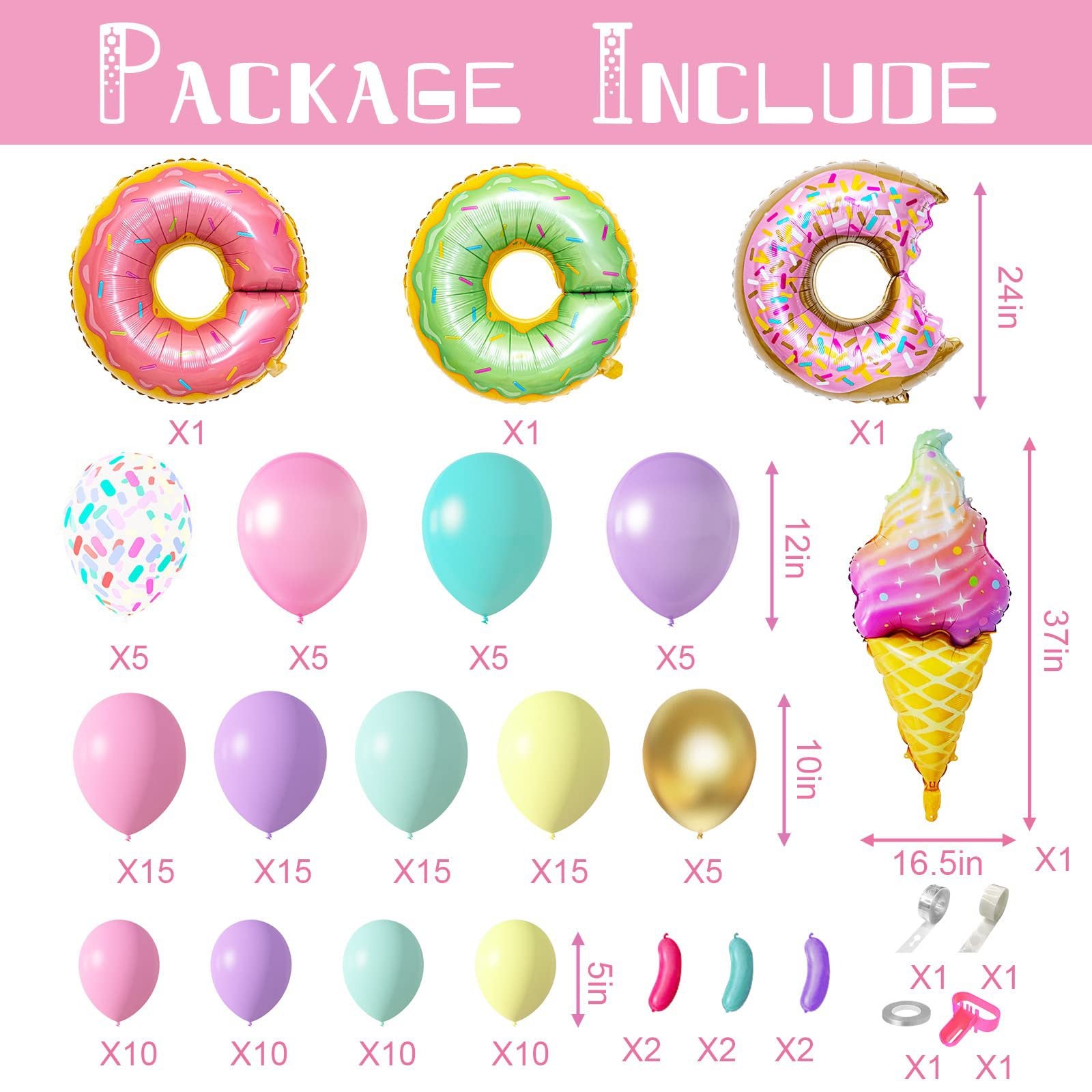 Three Donuts Macaron Fantasy Birthday Theme Balloon Chain BA18