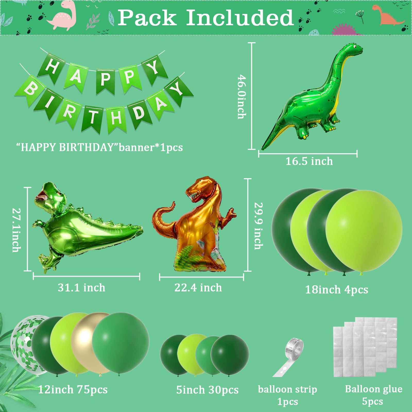 Jurassic World Dinosaur Jungle Theme Green Balloon Chain BA13