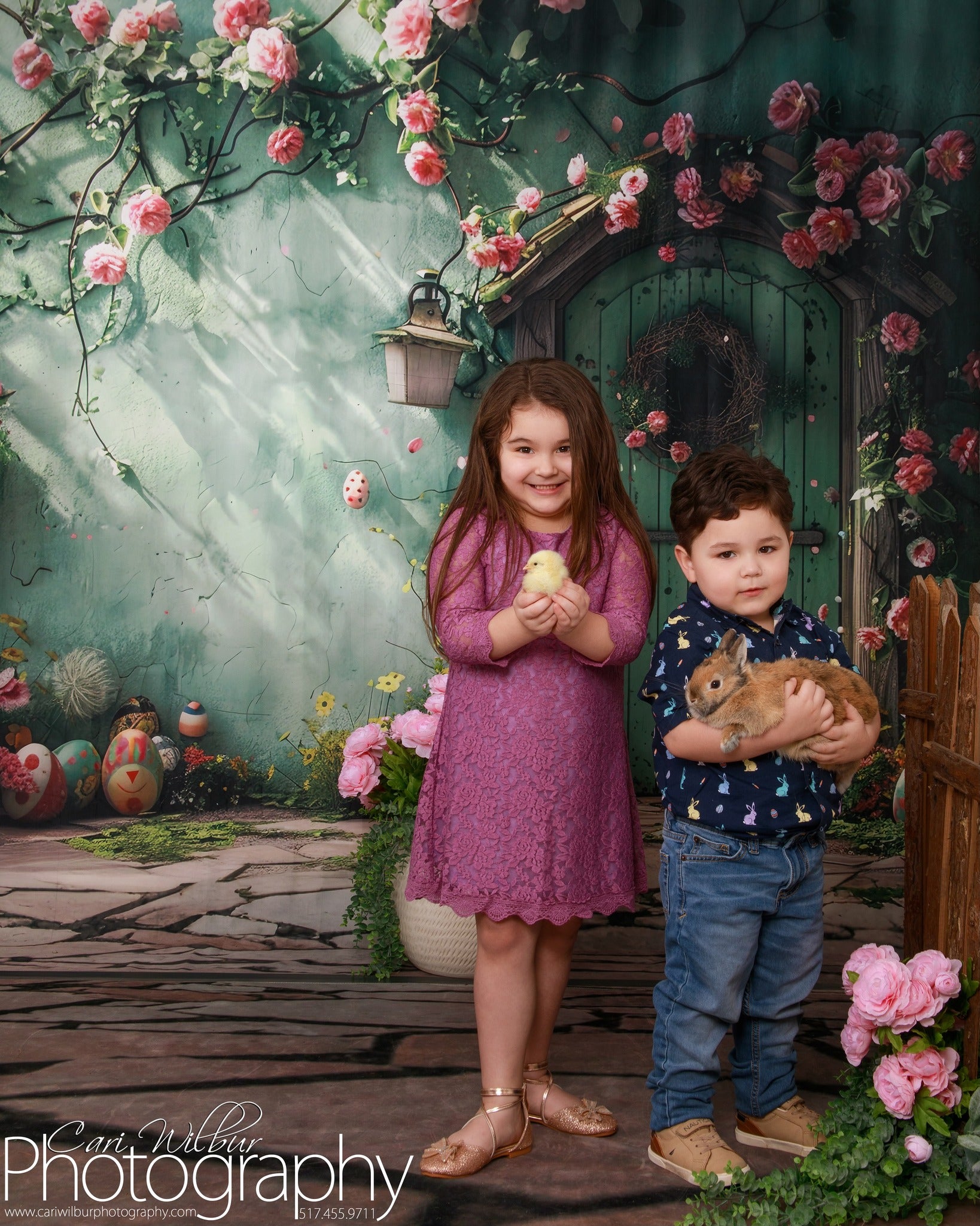 Backdrop With Flowers Green Door Wreath Backdrop UK BRP12-557