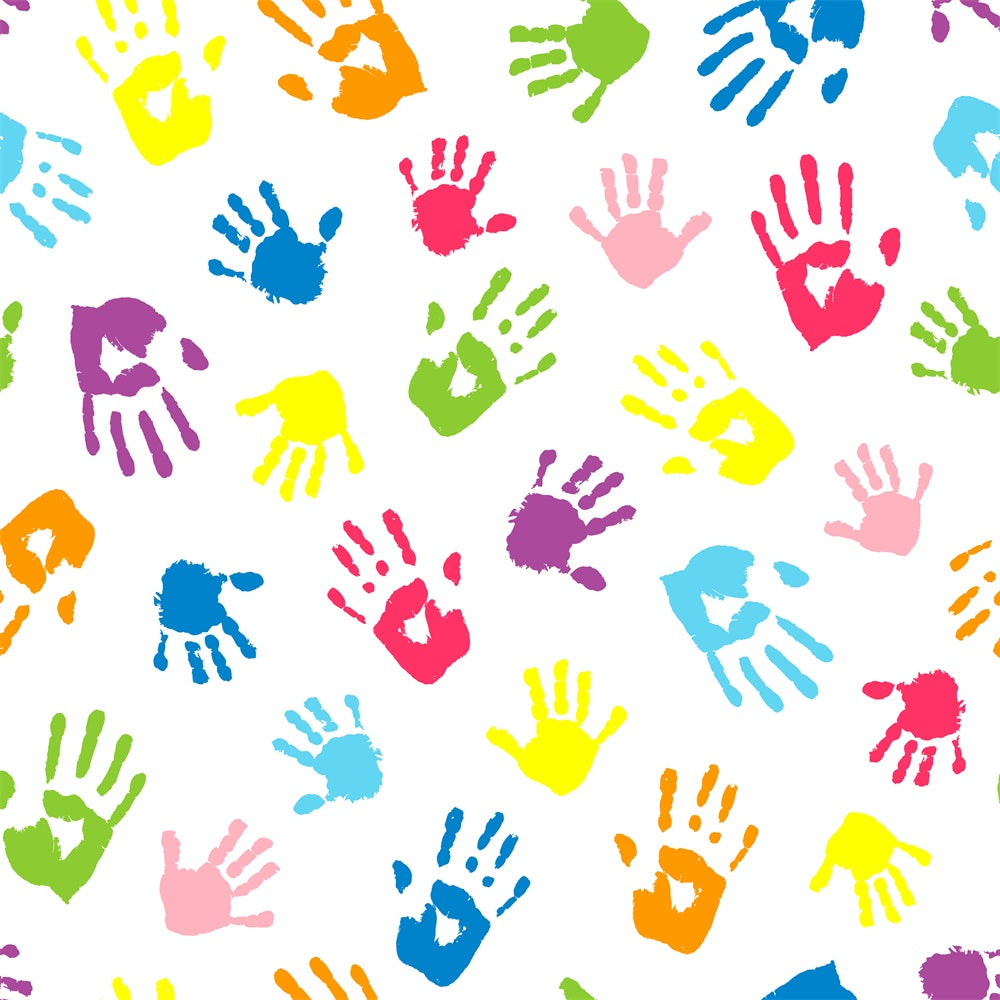 Colorful Handprint Back to School Backdrop UK BRP7-20