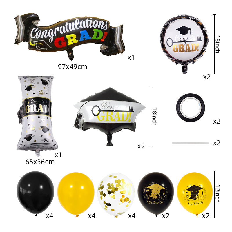 Graduation Party Black and Gold Balloon Set Celebration Scene Decoration Supplies BA34