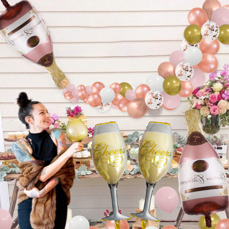 Sparkling Wine Bottle Latex Balloon Rose Gold Balloon Chain BA22