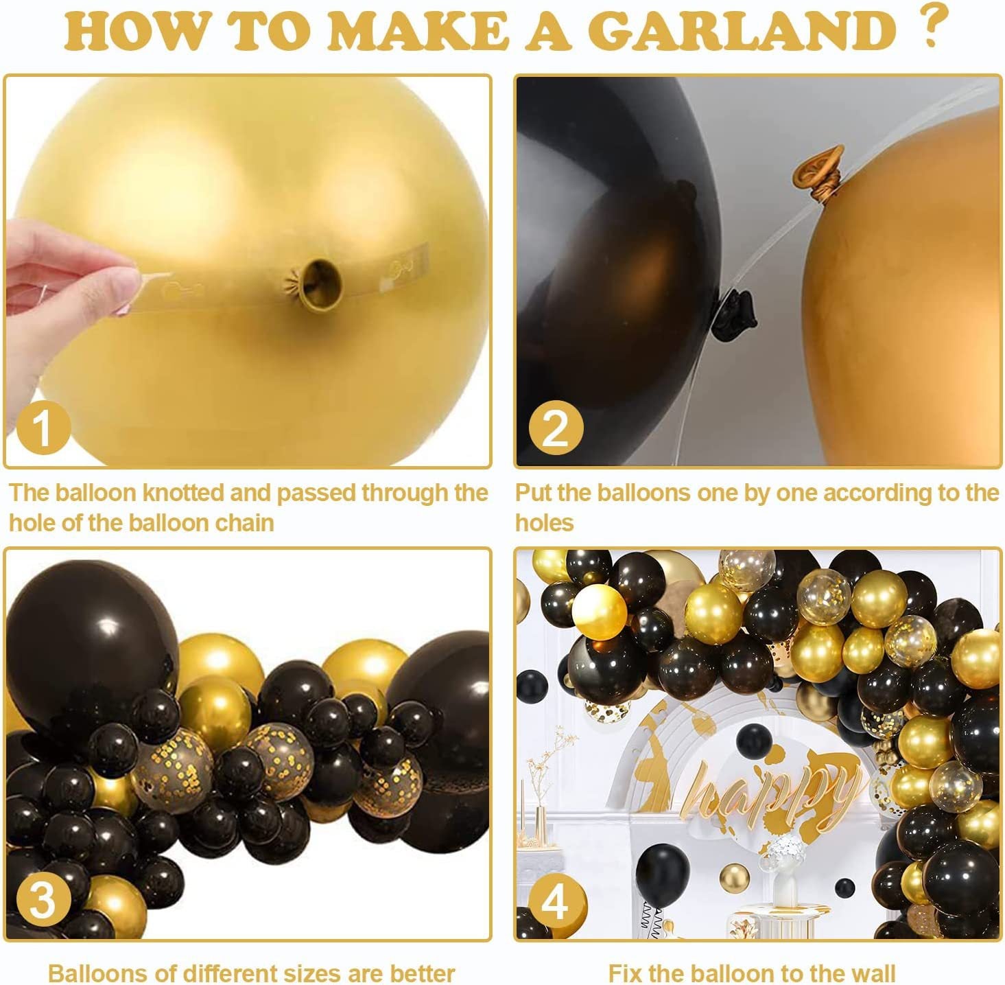 Black and Gold Balloon Arch Set Graduate Day Bachelor Party Balloon Decoration BA31