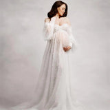 Long Sleeve Beaded Lace Trimmed Tulle Maternity Photography Dress RB10
