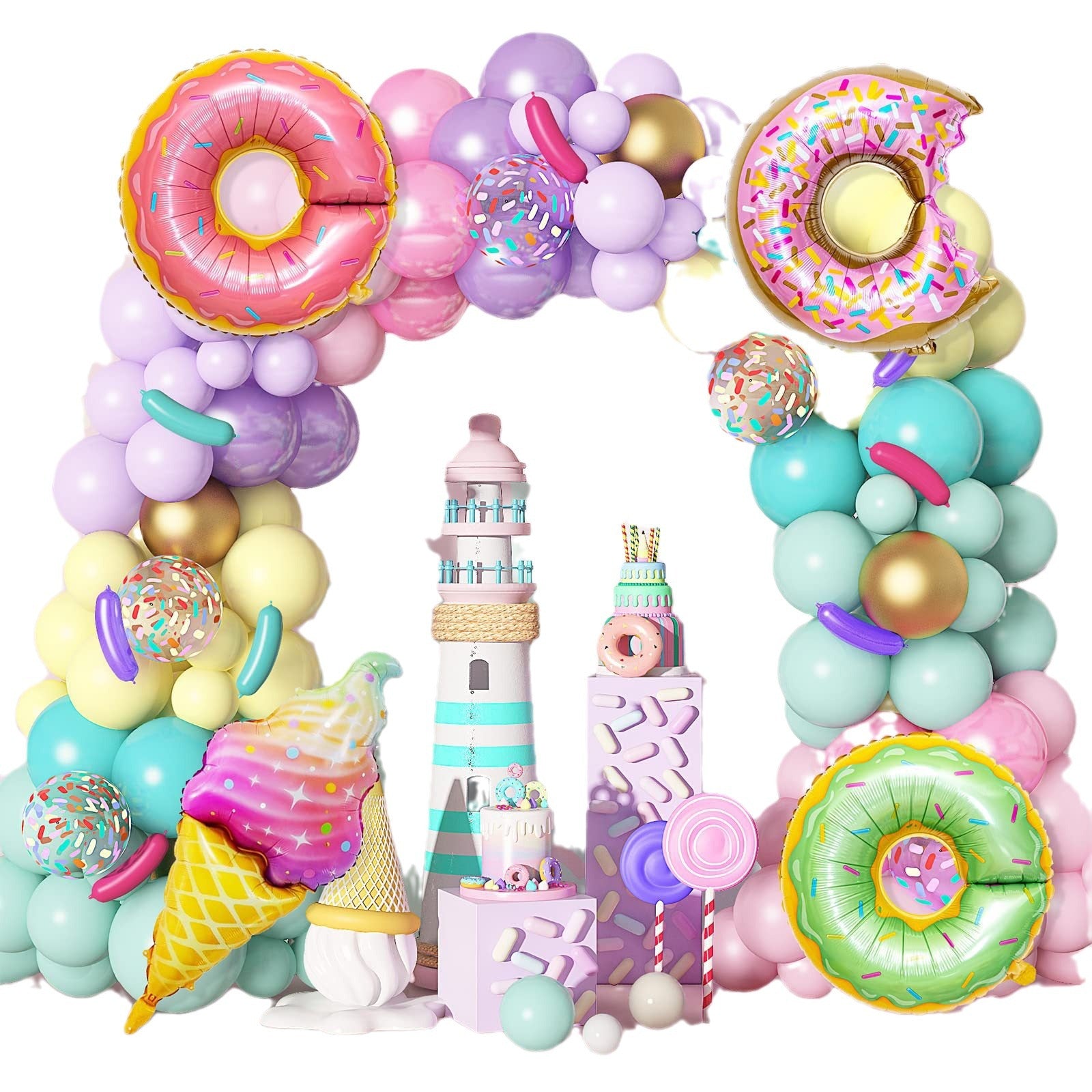 Three Donuts Macaron Fantasy Birthday Theme Balloon Chain BA18