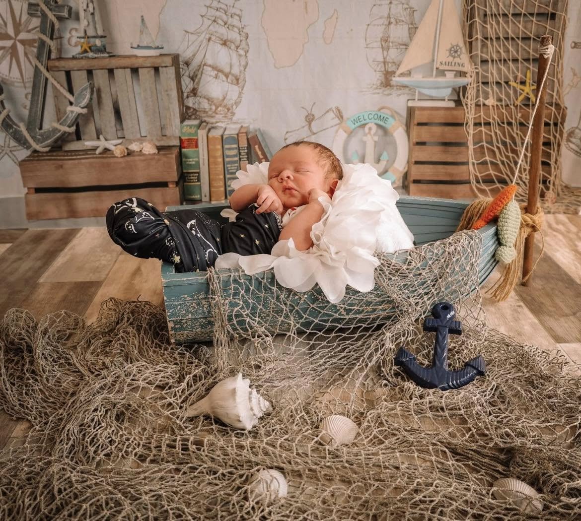 Newborn Backdrop Nautical Map Ships Helm Decor Kids Photo Backdrop UK MRR9-82