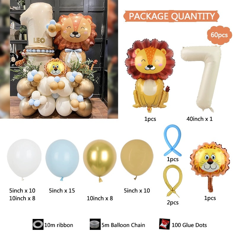 Jungle Animals Lion Kids Birthday Party Number Balloon Set BA37