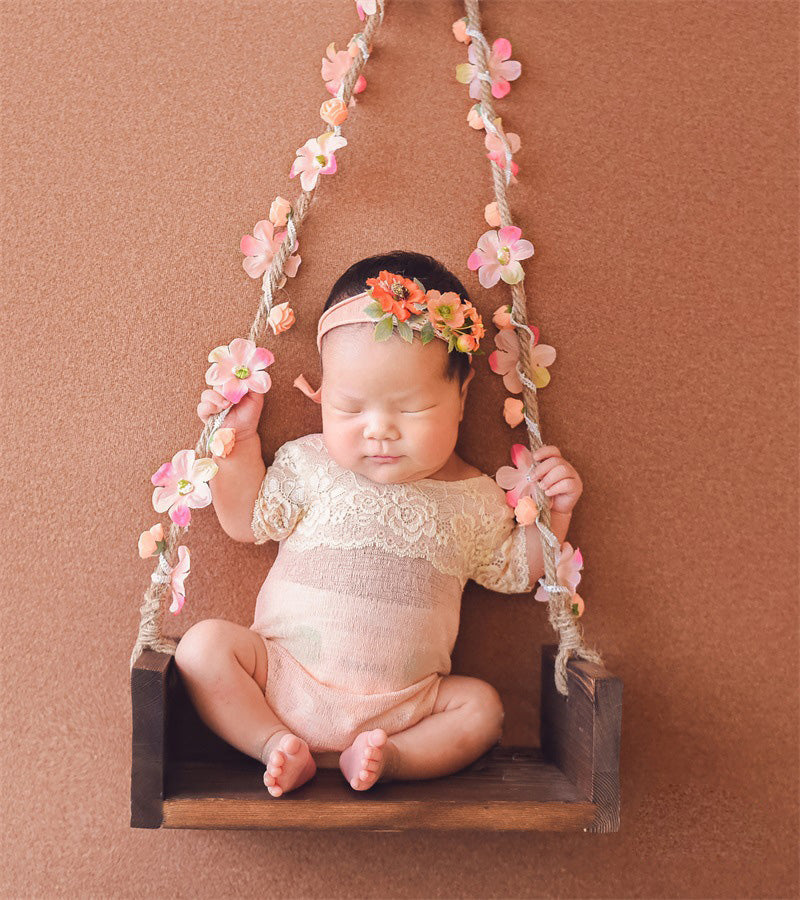 DBackdrop Wooden Swing Newborn Photography Props(with flowers) SYPJ11