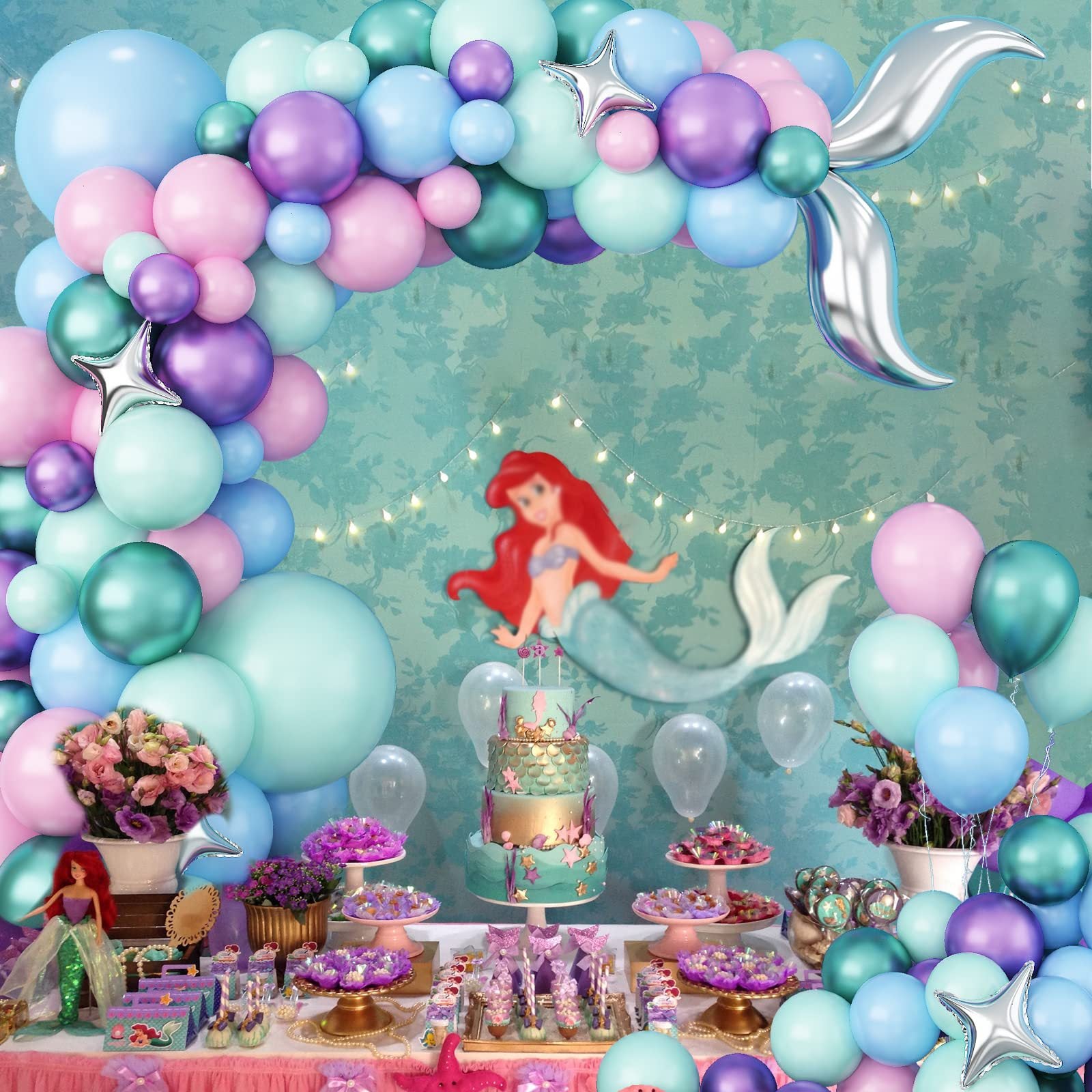 Mermaid Girl's 1st Birthday Party Balloon Set BA21