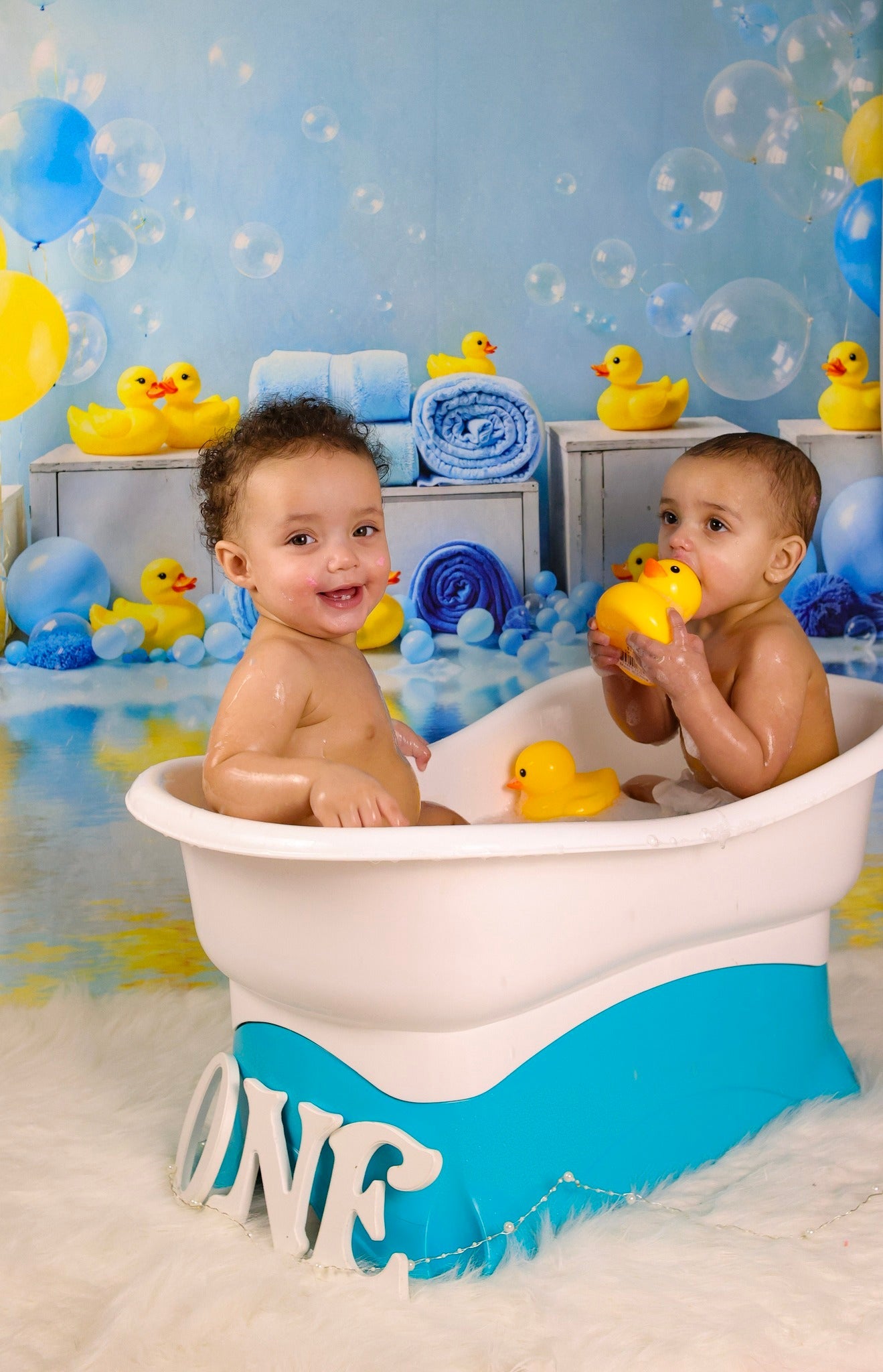 Kids Photo Backdrop Blue Balloons Rubber Duck Bubbles Newborn Backdrop UK MRR9-83