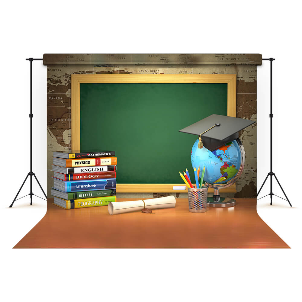 Chalkboard Books Map Back to School Backdrop UK M5-92