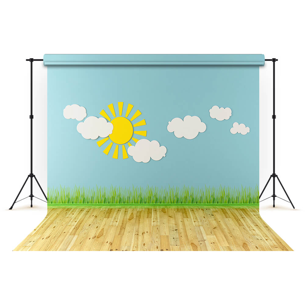 Cartoon Prairie Sun Clouds School Backdrop UK M5-97