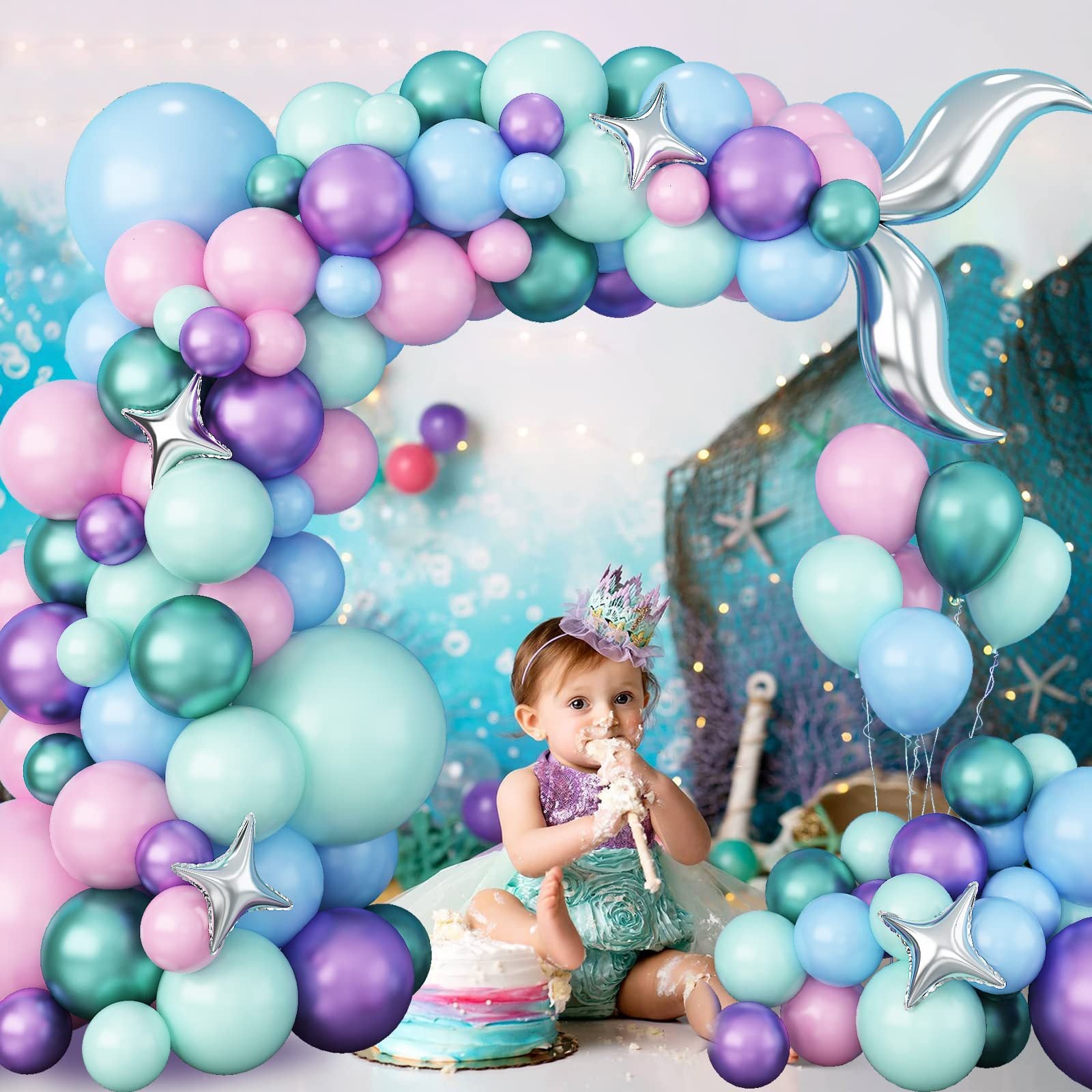 Mermaid Girl's 1st Birthday Party Balloon Set BA21