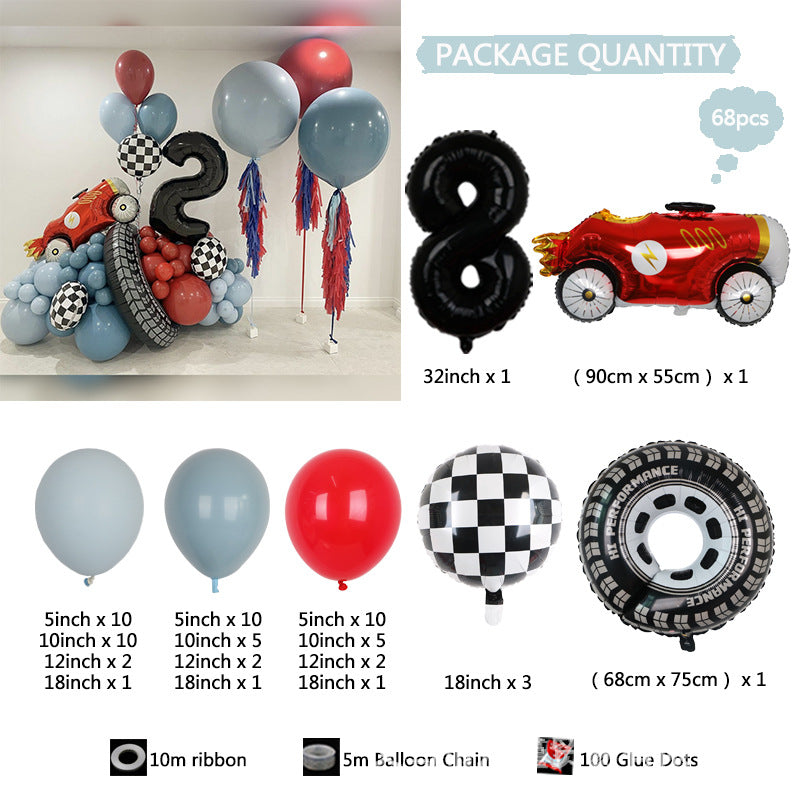 Racing Car Big Tyre Sports Car Boys Birthday Balloon Chain Decoration BA39