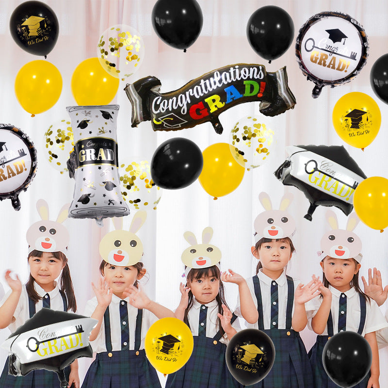 Graduation Party Black and Gold Balloon Set Celebration Scene Decoration Supplies BA34