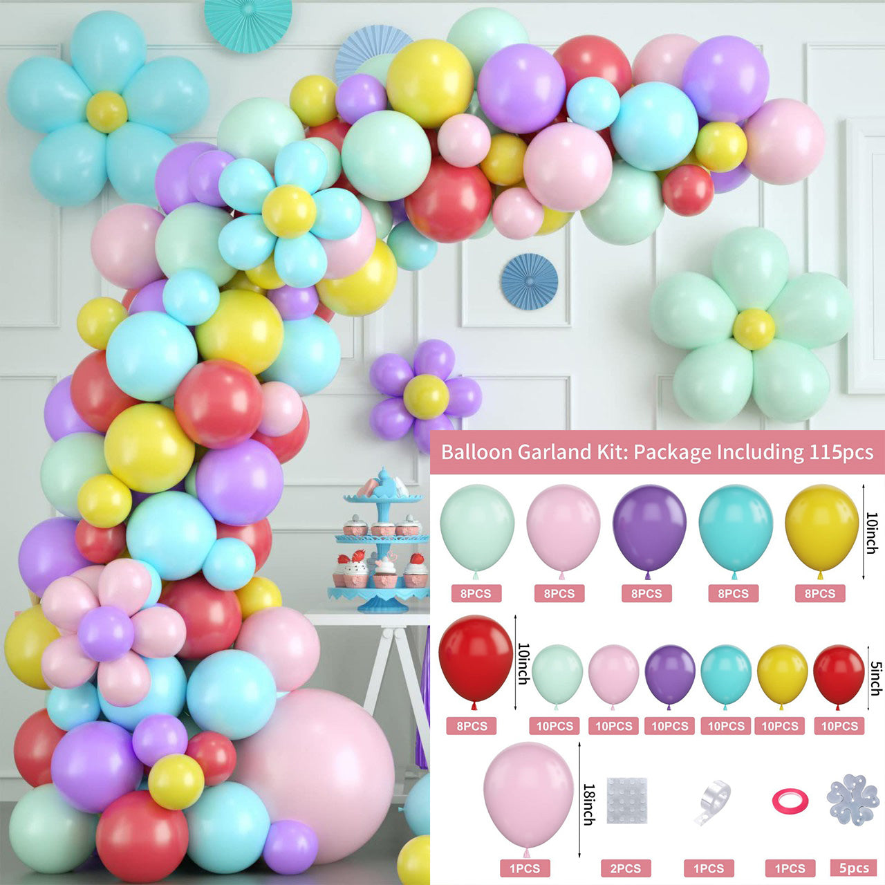 Colorful Macaron Daisy Balloon Chain BA23