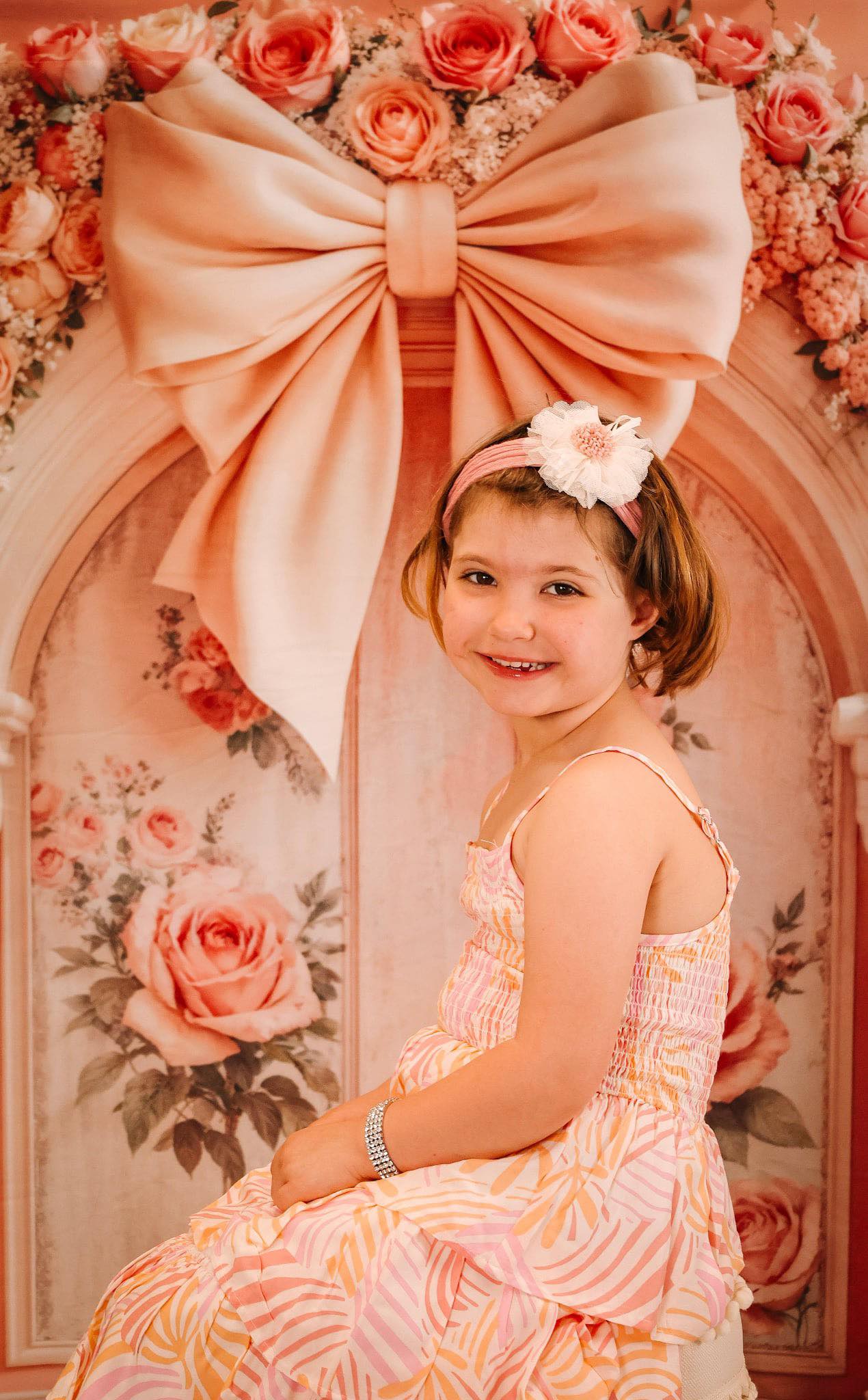 Flower Wall Backdrop Pink Roses Floral Bow Arch Vintage Wall Backdrop UK MRR9-84