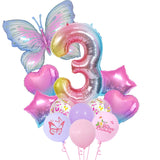 Ice Blue Gradient Butterfly Number Balloon Set Dream Birthday Party Scene Decoration BA45