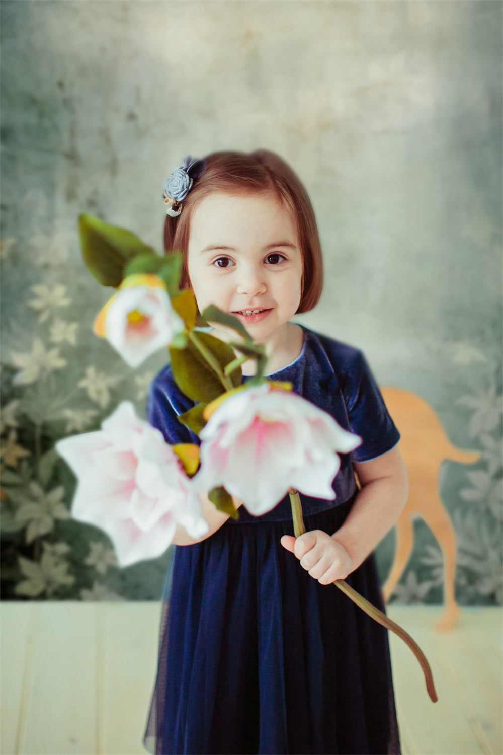 Photo Portrait Backdrop Blossom Themed Teal Wall Backdrop UK BRP-11-638