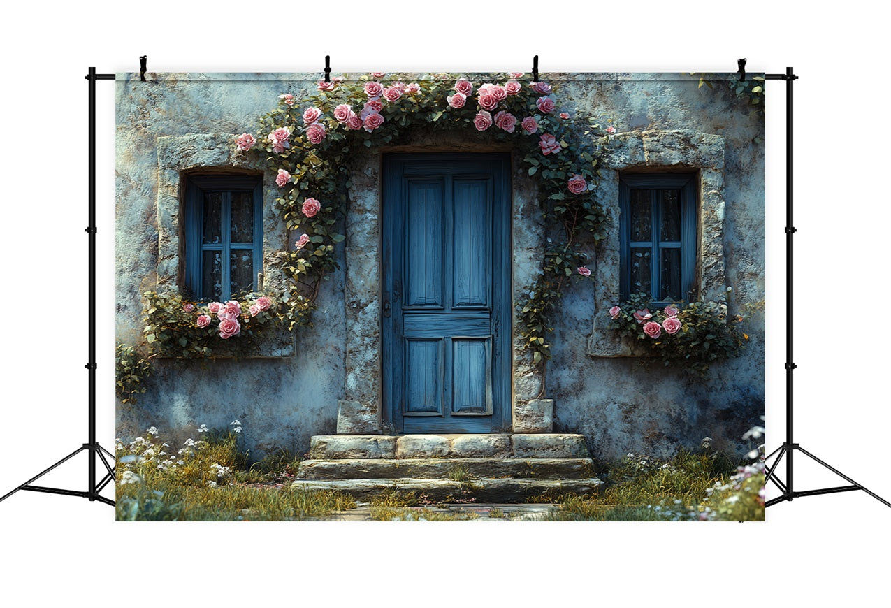 Spring Backdrops Rustic Stone House Framed Rose Backdrop UK BRP1-10