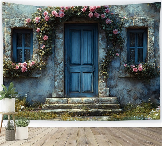 Spring Backdrops Rustic Stone House Framed Rose Backdrop UK BRP1-10