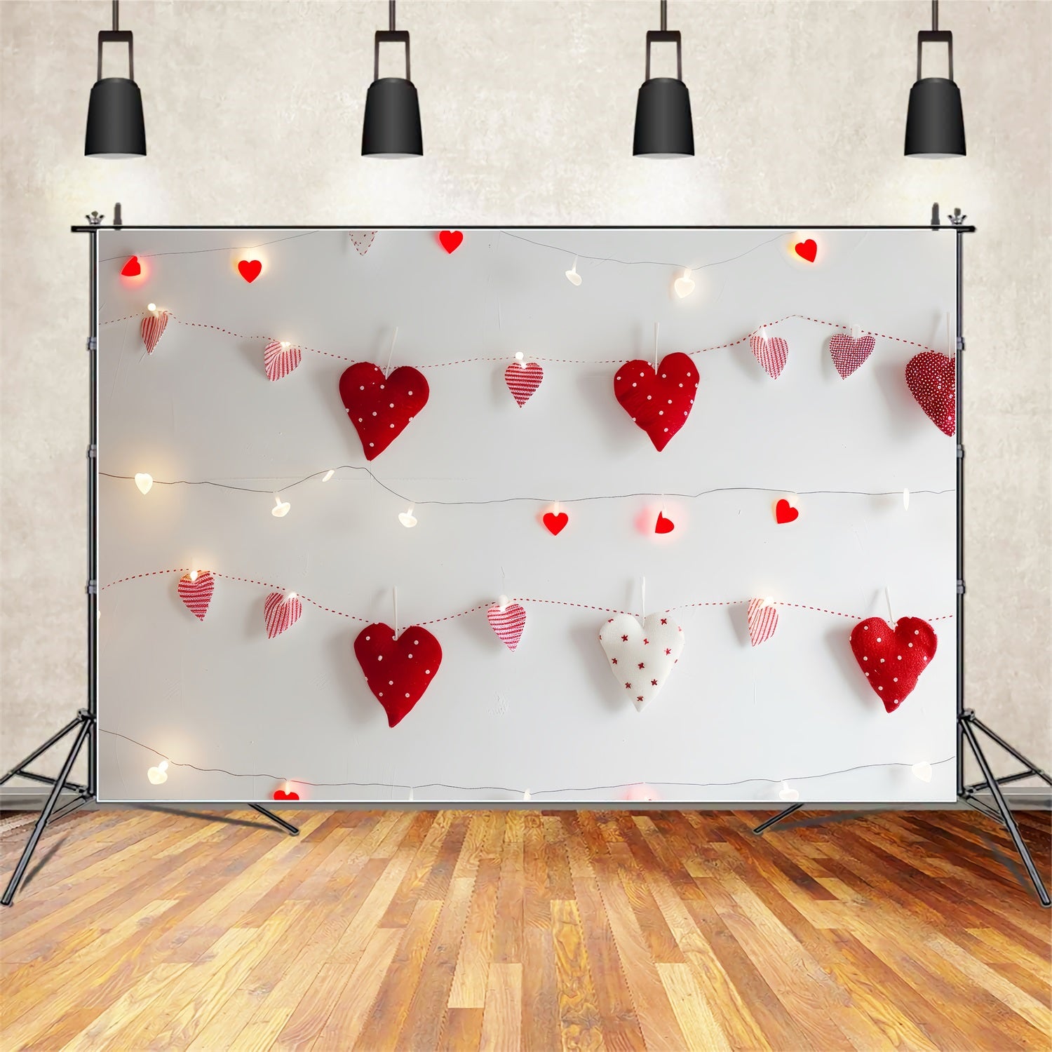 Valentine's Photo Backdrop Cozy Handmade Hearts Lights Backdrop UK BRP1-102