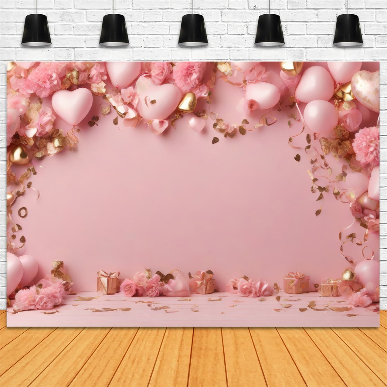 Backdrops Valentines Pink Balloons Romantic Flower Backdrop UK BRP1-104