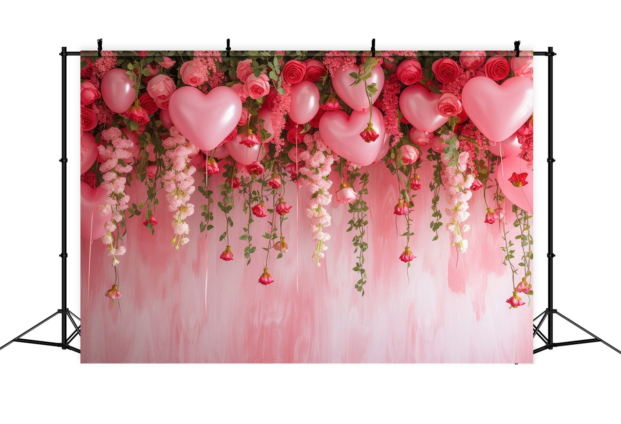 Valentine Backdrops Hanging Roses Balloons Pink Backdrop UK BRP1-111