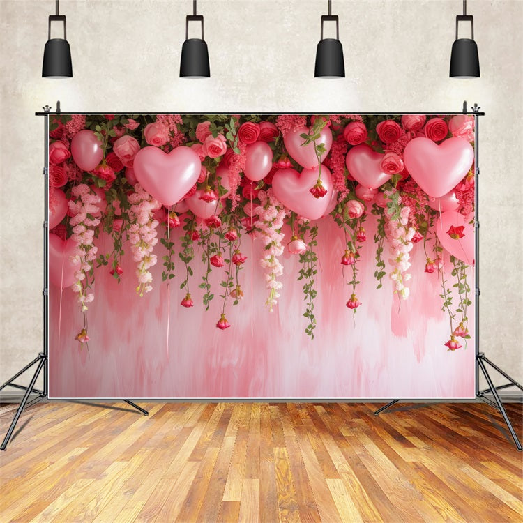 Valentine Backdrops Hanging Roses Balloons Pink Backdrop UK BRP1-111