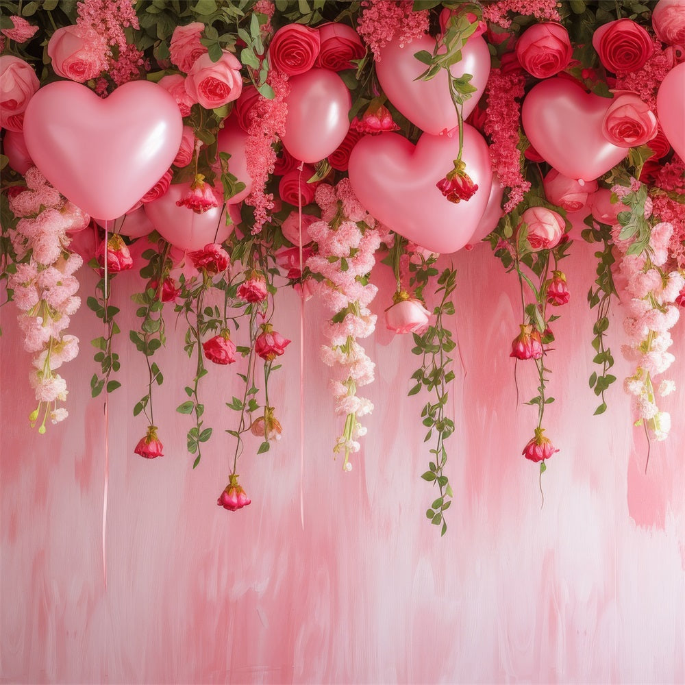 Valentine Backdrops Hanging Roses Balloons Pink Backdrop UK BRP1-111