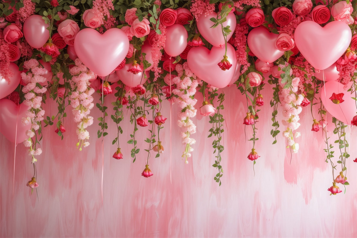 Valentine Backdrops Hanging Roses Balloons Pink Backdrop UK BRP1-111