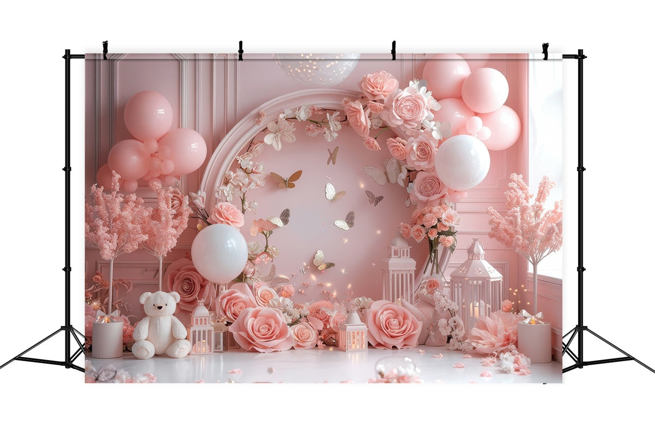 Backdrops Valentines Romantic Pink Floral Lantern Backdrop UK BRP1-112