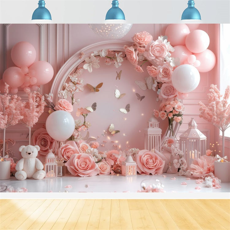 Backdrops Valentines Romantic Pink Floral Lantern Backdrop UK BRP1-112