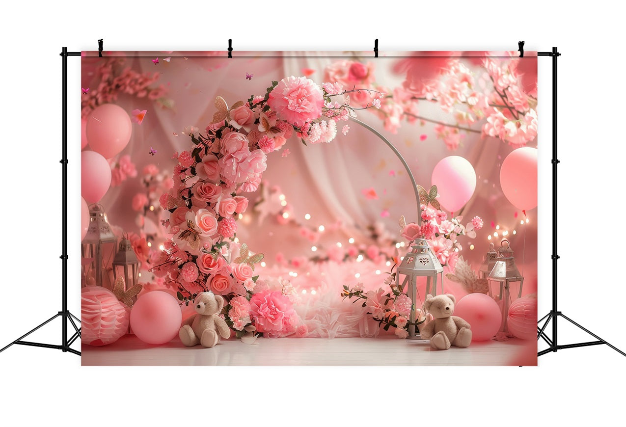 Valentine's Day Backdrop Dreamy Floral Archway Teddy Backdrop UK BRP1-113