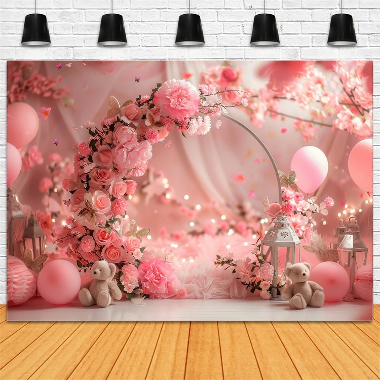 Valentine's Day Backdrop Dreamy Floral Archway Teddy Backdrop UK BRP1-113