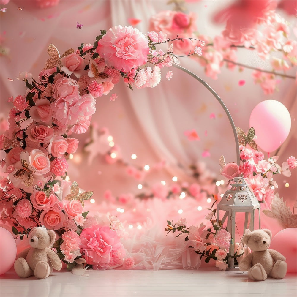 Valentine's Day Backdrop Dreamy Floral Archway Teddy Backdrop UK BRP1-113