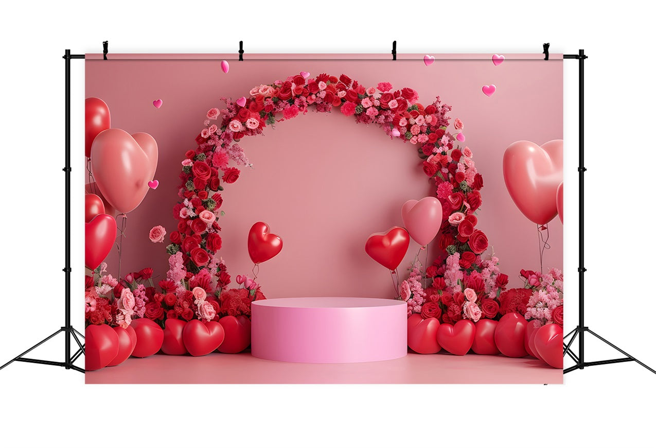 Valentine Backdrops Photography Pink Red Floral Arch Backdrop UK BRP1-115