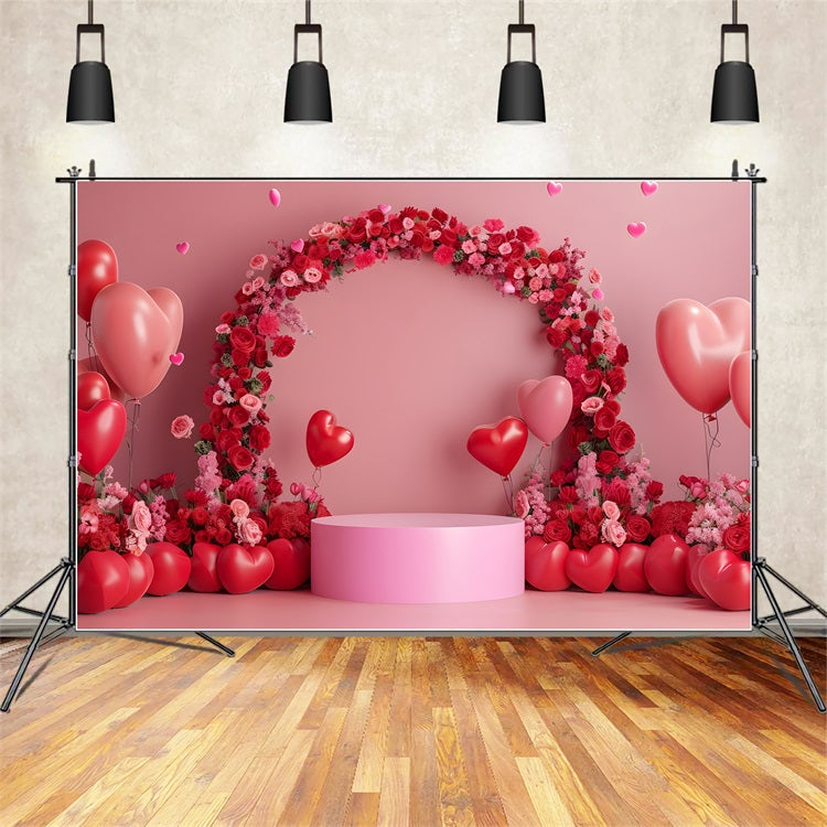 Valentine Backdrops Photography Pink Red Floral Arch Backdrop UK BRP1-115