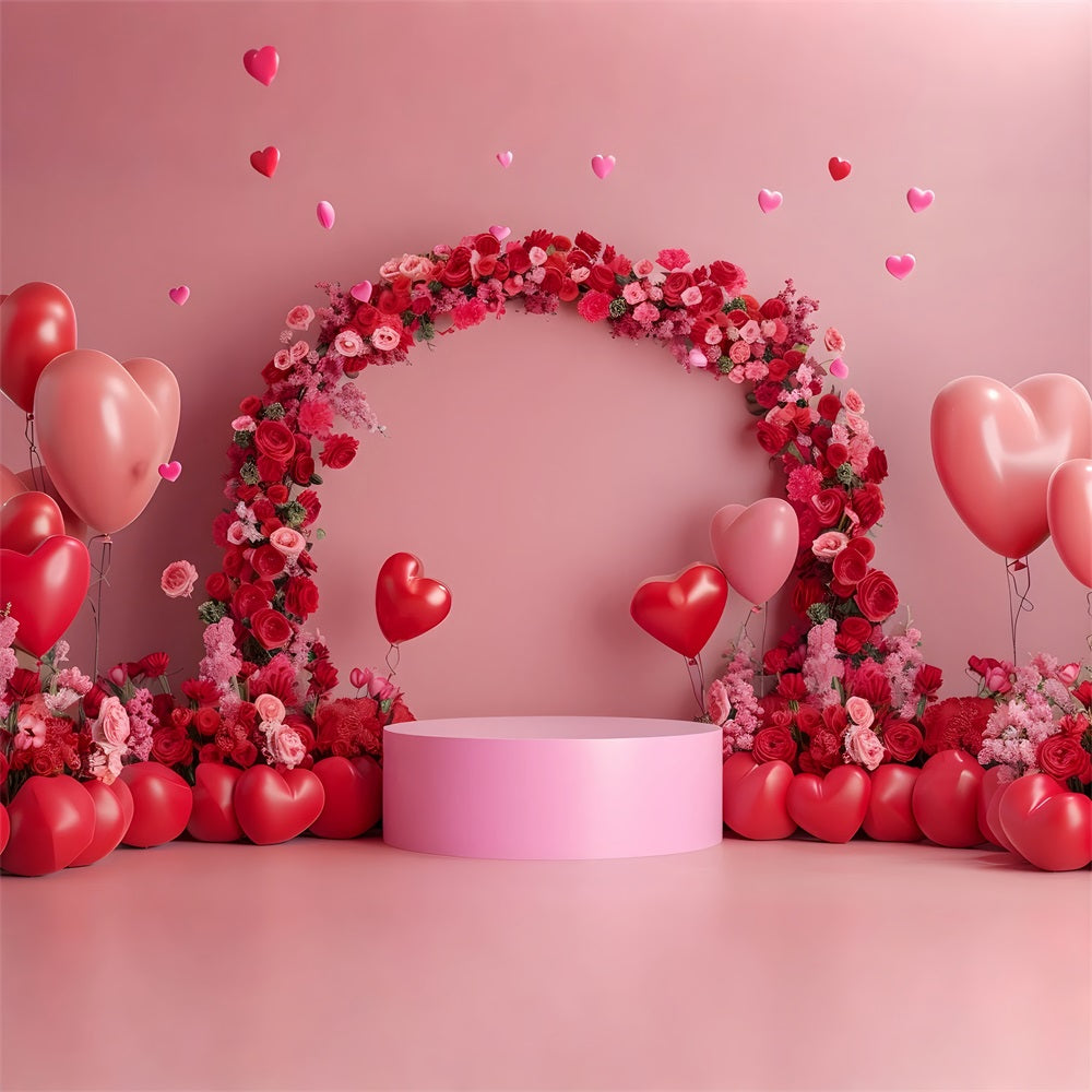 Valentine Backdrops Photography Pink Red Floral Arch Backdrop UK BRP1-115