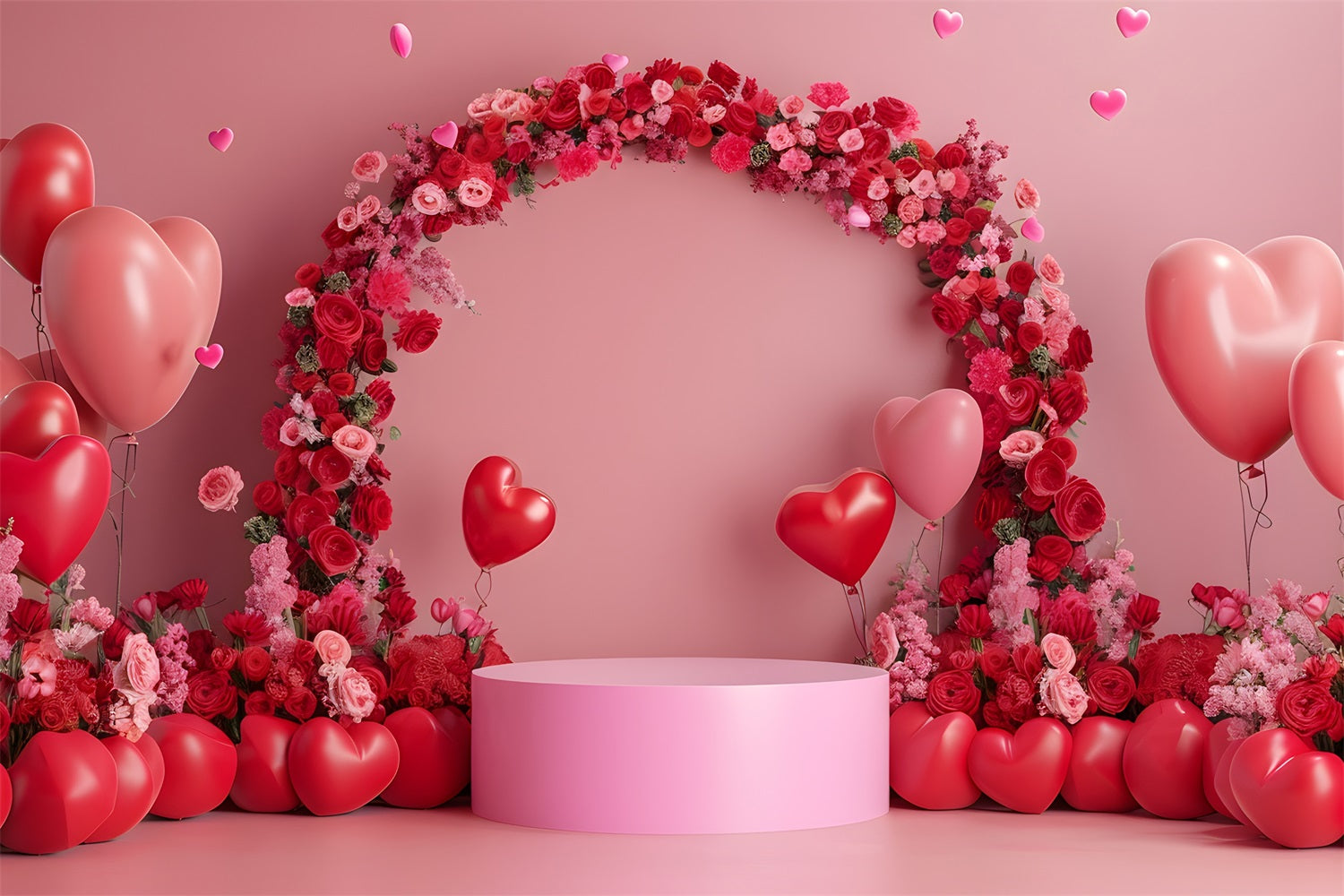 Valentine Backdrops Photography Pink Red Floral Arch Backdrop UK BRP1-115