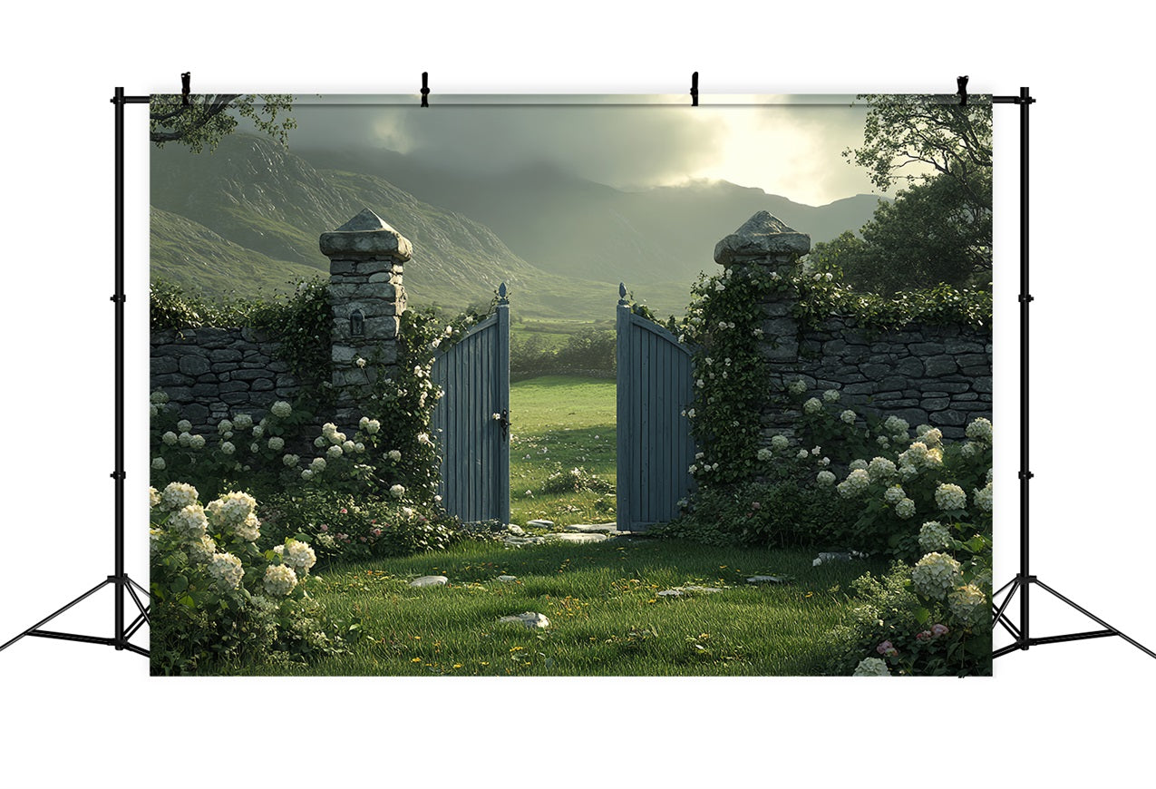 Backdrop Spring Countryside Stone Garden Gate Backdrop UK BRP1-12