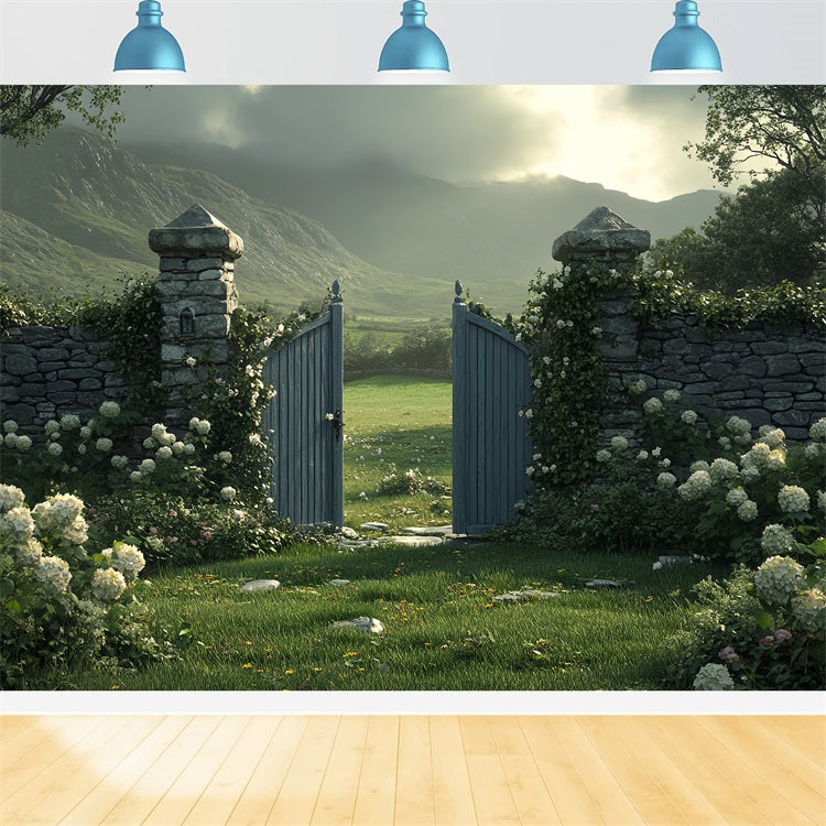 Backdrop Spring Countryside Stone Garden Gate Backdrop UK BRP1-12