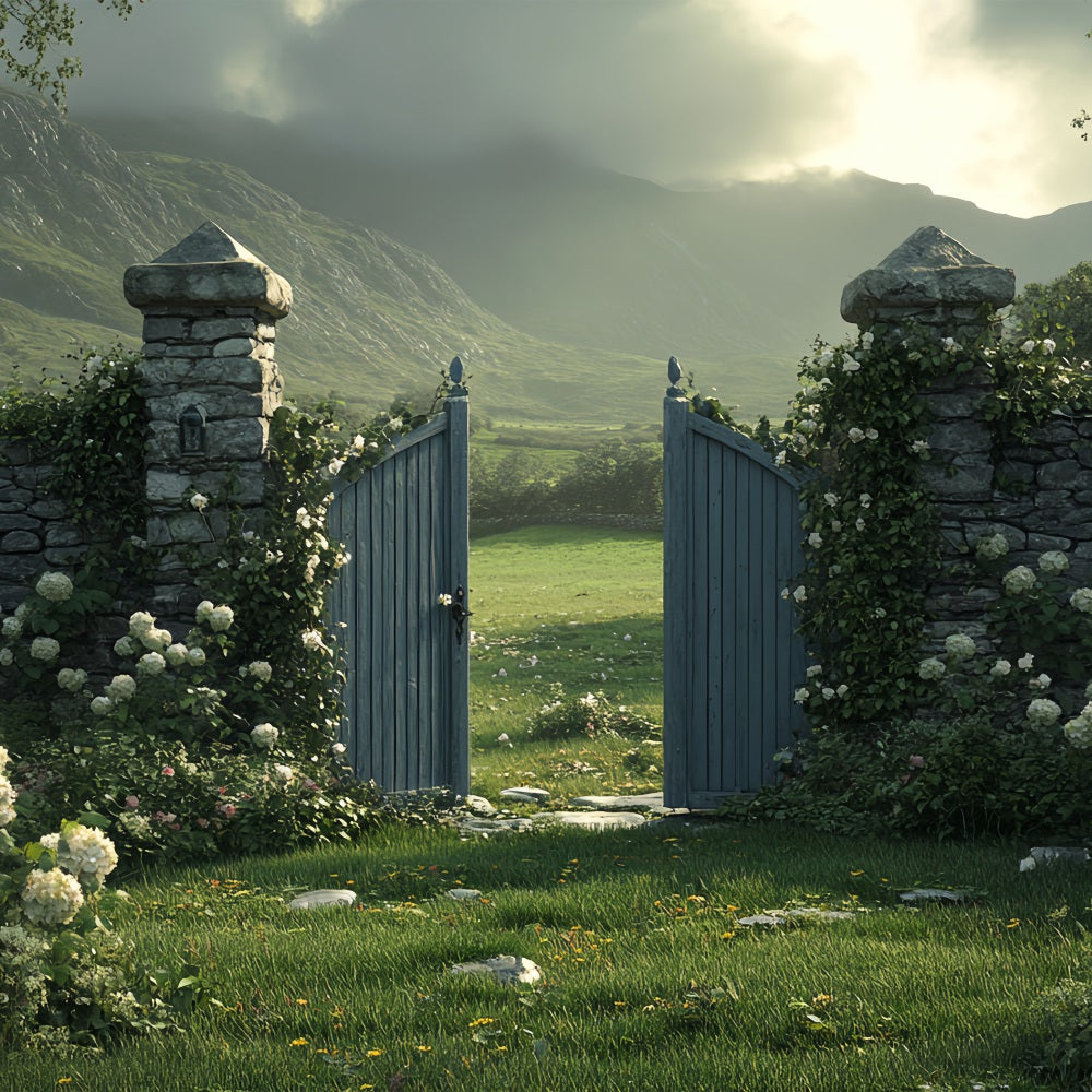 Backdrop Spring Countryside Stone Garden Gate Backdrop UK BRP1-12