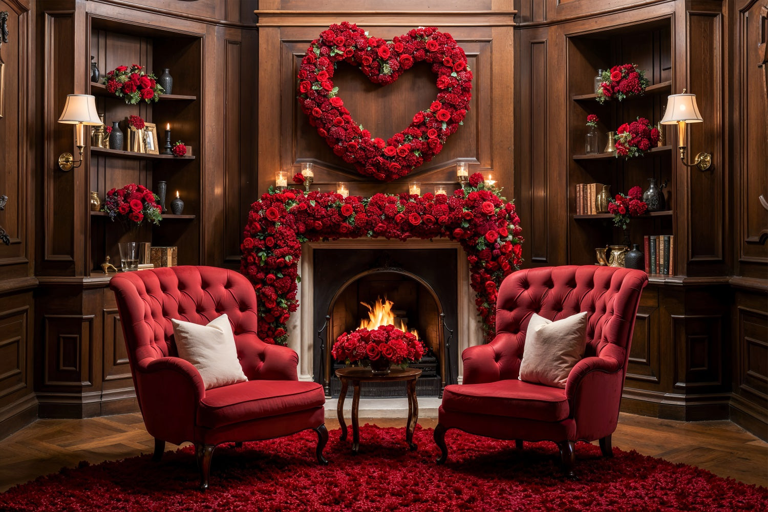 Valentine Backdrop Ideas Red Roses Heart Fireplace Backdrop UK BRP1-125