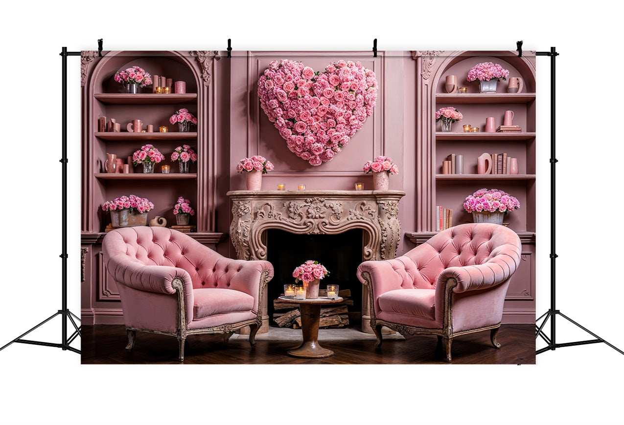 Valentine Photography Backdrop Heart Floral Chairs Fireplace Backdrop UK BRP1-126